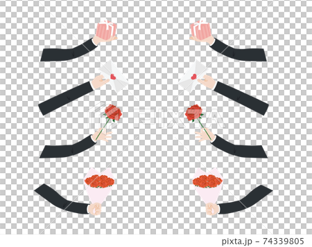 プレゼントを渡す　腕　手　ボディパーツ　セット　イラスト素材 74339805