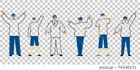 複数の男性たちが立ってこちらを向いているイラスト 複数の男性たちが立ってこちらを向いているイラスト 74340231