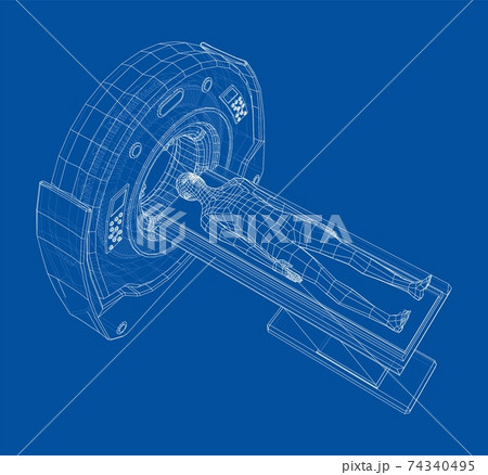 MRI machine scanning patient inside. Vector MRI machine scanning patient inside. Vector 74340495