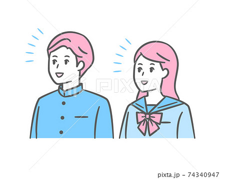 見上げて笑う中高生男女のイラスト 学ランとセーラー服 見上げて笑う中高生男女のイラスト 学ランとセーラー服 74340947