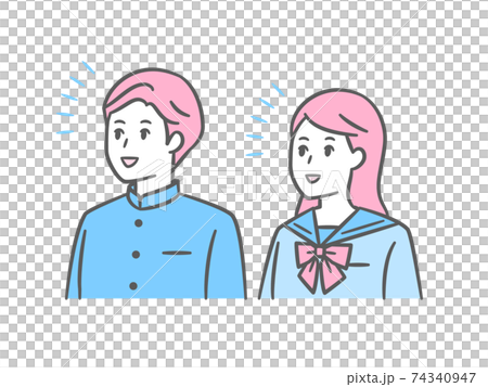 見上げて笑う中高生男女のイラスト 学ランとセーラー服 見上げて笑う中高生男女のイラスト 学ランとセーラー服 74340947