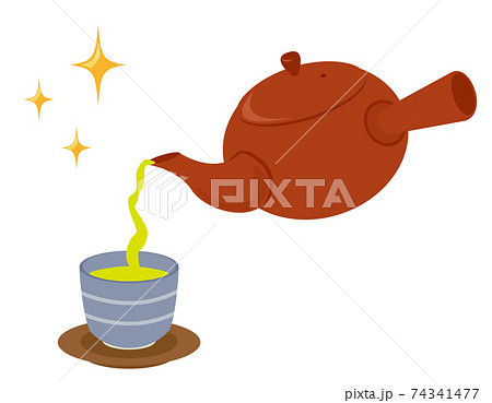 お茶の入った急須と湯のみのベクターイラストのイラスト素材 お茶の入った急須と湯のみのベクターイラストのイラスト素材