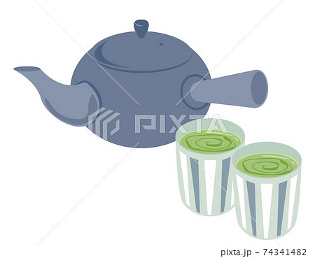 お茶の入った急須と湯のみのベクターイラストのイラスト素材