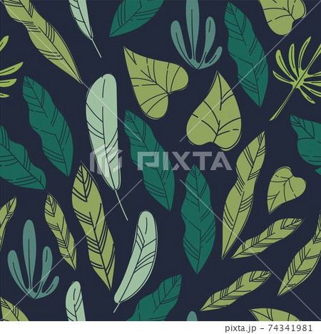 Exotic leaves and foliage, plants seamless pattern 74341981