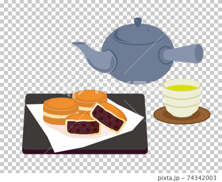 Imagawayaki: Vector illustration of Kyusu with tea and teacup only Imagawayaki: Vector illustration of Kyusu with tea and teacup only 74342003