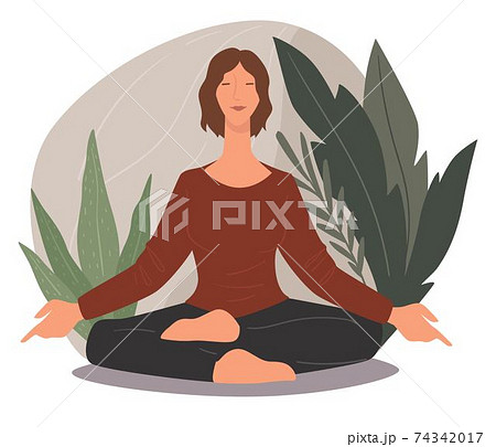 Woman Meditating And Practicing Yoga Asanas Posesのイラスト素材