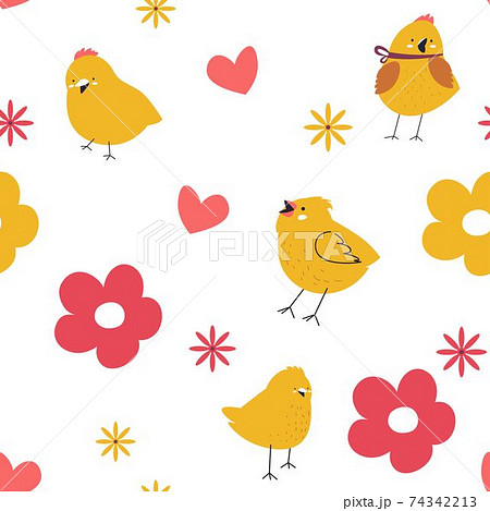 Chirping bird or small chicken hearts and flowers Chirping bird or small chicken hearts and flowers 74342213