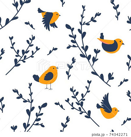 Spring birds sitting on branches chirping vector Spring birds sitting on branches chirping vector 74342271