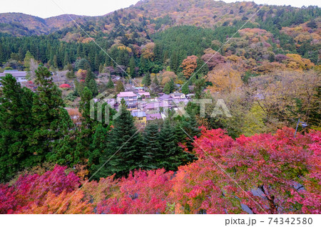 群馬県 秋 中之条町 四万温泉(南東部)を望む 群馬県 秋 中之条町 四万温泉(南東部)を望む 74342580