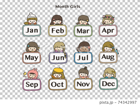 おたよりイラスト　 12ケ月　女の子　英語略称カラー 74342997