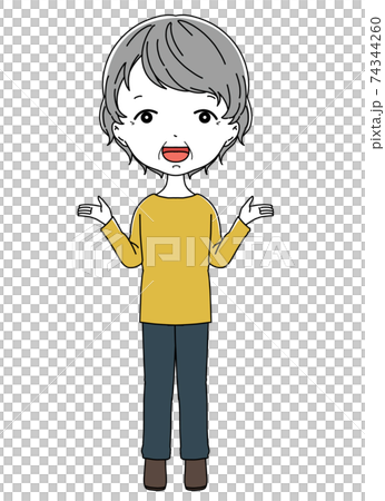 奶奶在一個比較姿勢的微笑表情的全身插圖 74344260