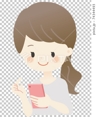 スマホを見る女性のイラストのイラスト素材