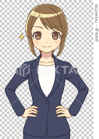 腰に手を当てるスーツの女性 74344739