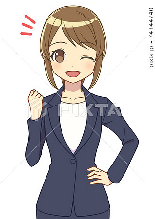 スーツの女性　ガッツポーズ 74344740
