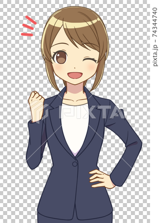 スーツの女性　ガッツポーズ 74344740
