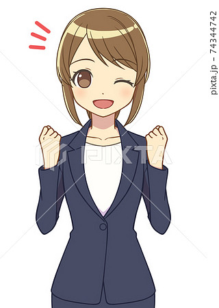 スーツの女性　ガッツポーズ 74344742