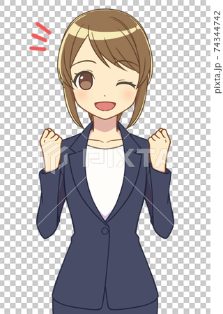 スーツの女性　ガッツポーズ 74344742