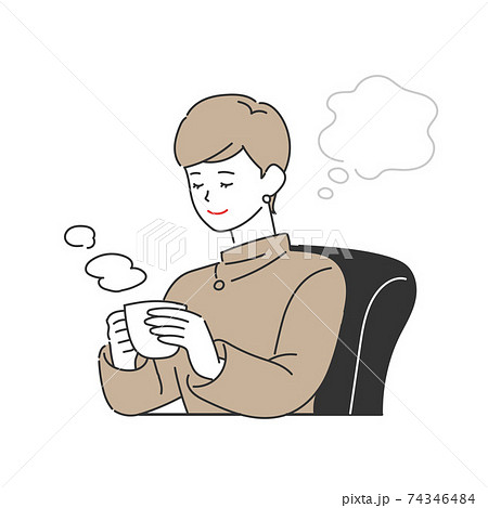 コーヒーを飲みながら物思いに耽る女性のイラスト素材のイラスト素材 コーヒーを飲みながら物思いに耽る女性のイラスト素材のイラスト素材