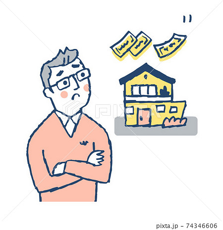 家とお金の事を考える男性 74346606
