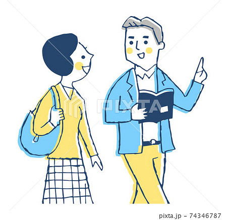 笑顔で歩くカップル 74346787