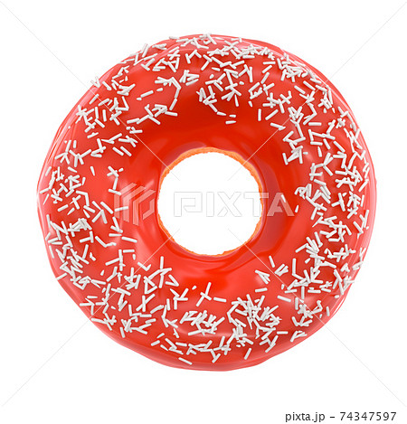 Glazed donut with sprinkles on a white background front view 74347597