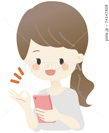 スマホを見る女性 Ok のイラストのイラスト素材