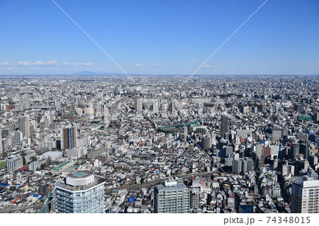 都市風景　ビル群と住宅街　池袋から筑波山を望む眺望　　東京都豊島区 74348015