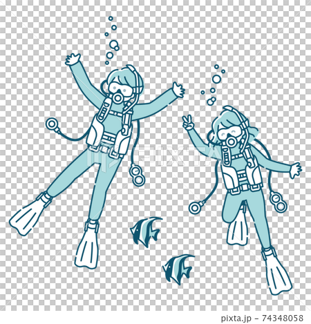 スキューバーダイビングを楽しむ男女 74348058