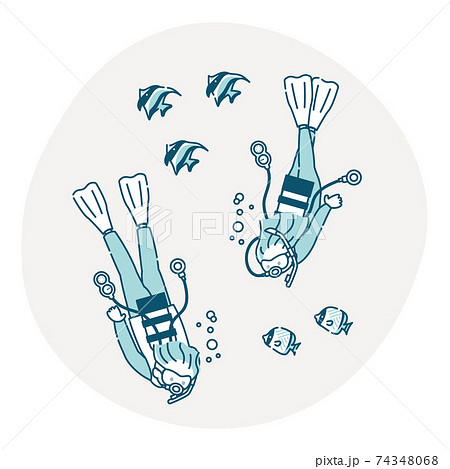 スキューバーダイビングを楽しむ男女 74348068