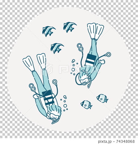 スキューバーダイビングを楽しむ男女 74348068