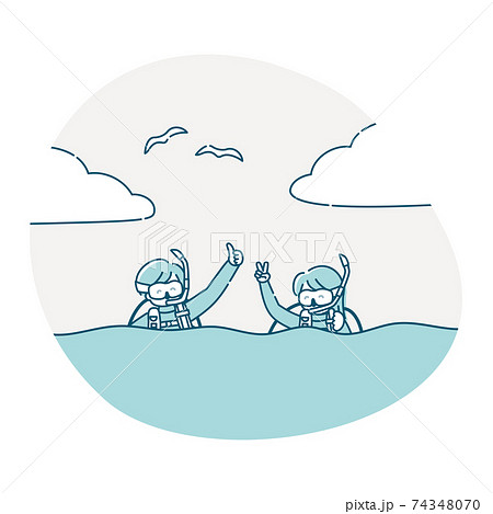 スキューバーダイビングを楽しむ男女 74348070