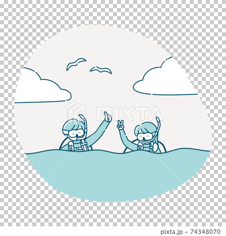 スキューバーダイビングを楽しむ男女 74348070