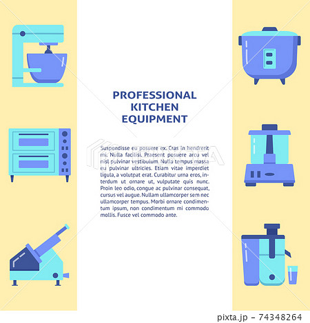 Professional kitchen equipment banner template in flat style with place for text 74348264