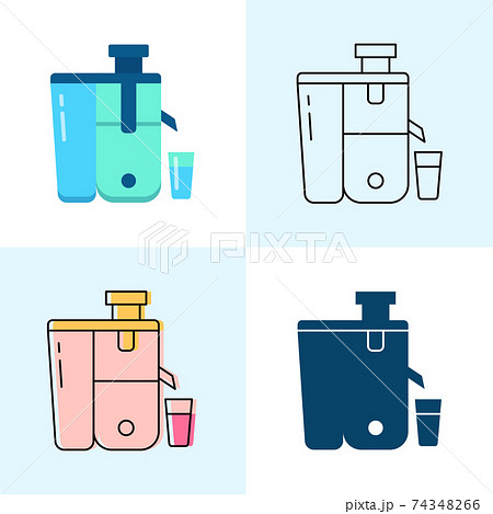 Cold-pressed juicer icon set in flat and line styles 74348266
