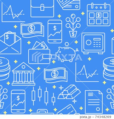 Banking and money seamless pattern in line style 74348269