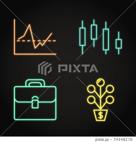 Investment activities icon set in neon line style 74348270