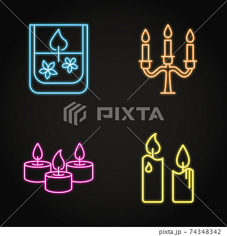 Burning candles icon set in neon line style 74348342