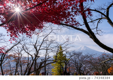 Beautiful autumn scene of Mt.Fuji-san in Arakura Sengen Shrine, Japan Beautiful autumn scene of Mt.Fuji-san in Arakura Sengen Shrine, Japan 74348384