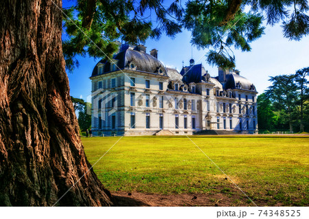 Castles of Loire valley - elegant Cheverny with beautiful park. France 74348525