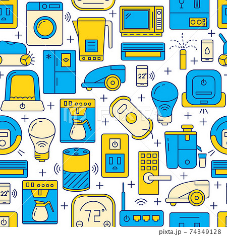 Smart home seamless pattern in colored line style Smart home seamless pattern in colored line style 74349128