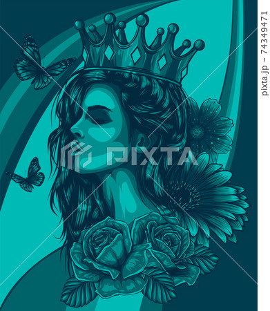 beautiful girl with flowers and butterfly vector illustration 74349471