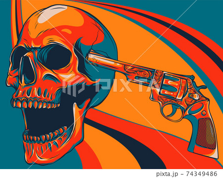 colored Danger skull with revolver vector illustration 74349486