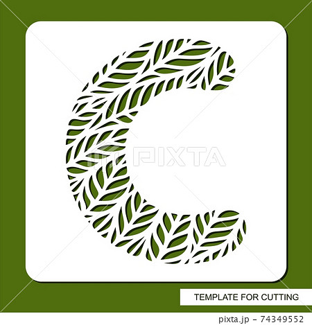Stencil with the letter C made from leaves. Eco sign, icon, logo for organic, natural products. Plants theme. Template for plotter laser cutting of paper, cardboard, plastic, cnc. Vector illustration. Stencil with the letter C made from leaves. Eco sign, icon, logo for organic, natural products. Plants theme. Template for plotter laser cutting of paper, cardboard, plastic, cnc. Vector illustration. 74349552