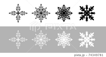 雪の結晶の白黒イラストアイコンベクターセット素材のイラスト素材