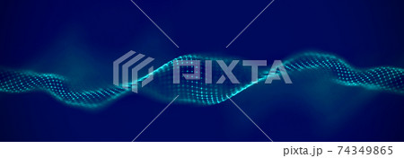Blue technology background wave. Blue geometric background. Digital technology music background. Computer network technology. Digital science concept. Sound wave flow. 74349865