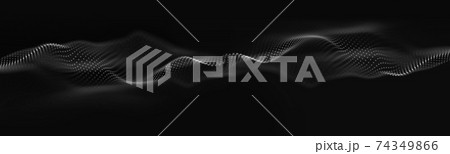 Black technology wave sound. Abstract music pulse background. 3d render dots and lines. Digital audio technology background. Big data energy pulse. 74349866