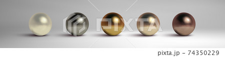 Abstract metal balls set. Pearl, black metal,brass,silver. Vector golden sphere isolated object on white. Chrome sphere silver metal ball. 74350229