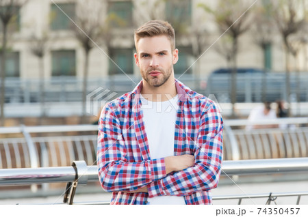 His perfect style. modern life concept. student walk in city. His perfect style. modern life concept. student walk in city. 74350457