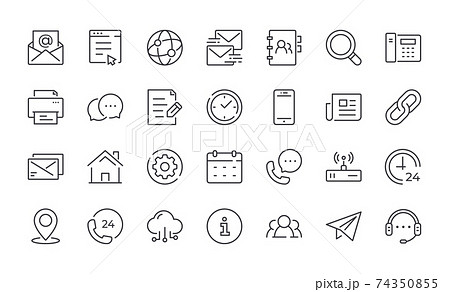 Contact Line Icons. Editable stroke linear icon set for mobile and web. 74350855