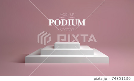 Square podium on pink background in 3d style. Cosmetic background podium. Platform studio vector illustration. 74351130